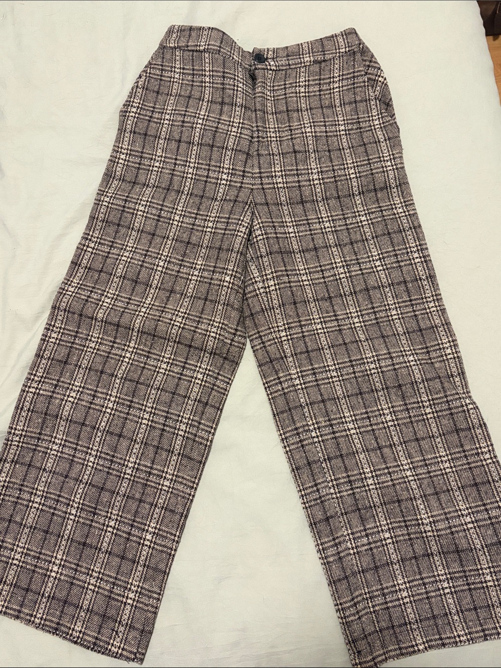 Plaid Wide-Leg Crpped Women's Pants - Brown - Unknown Brand - Size 4